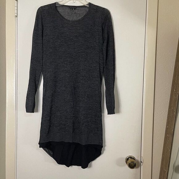 THEORY gray double layer black slip knit tunic dress size medium